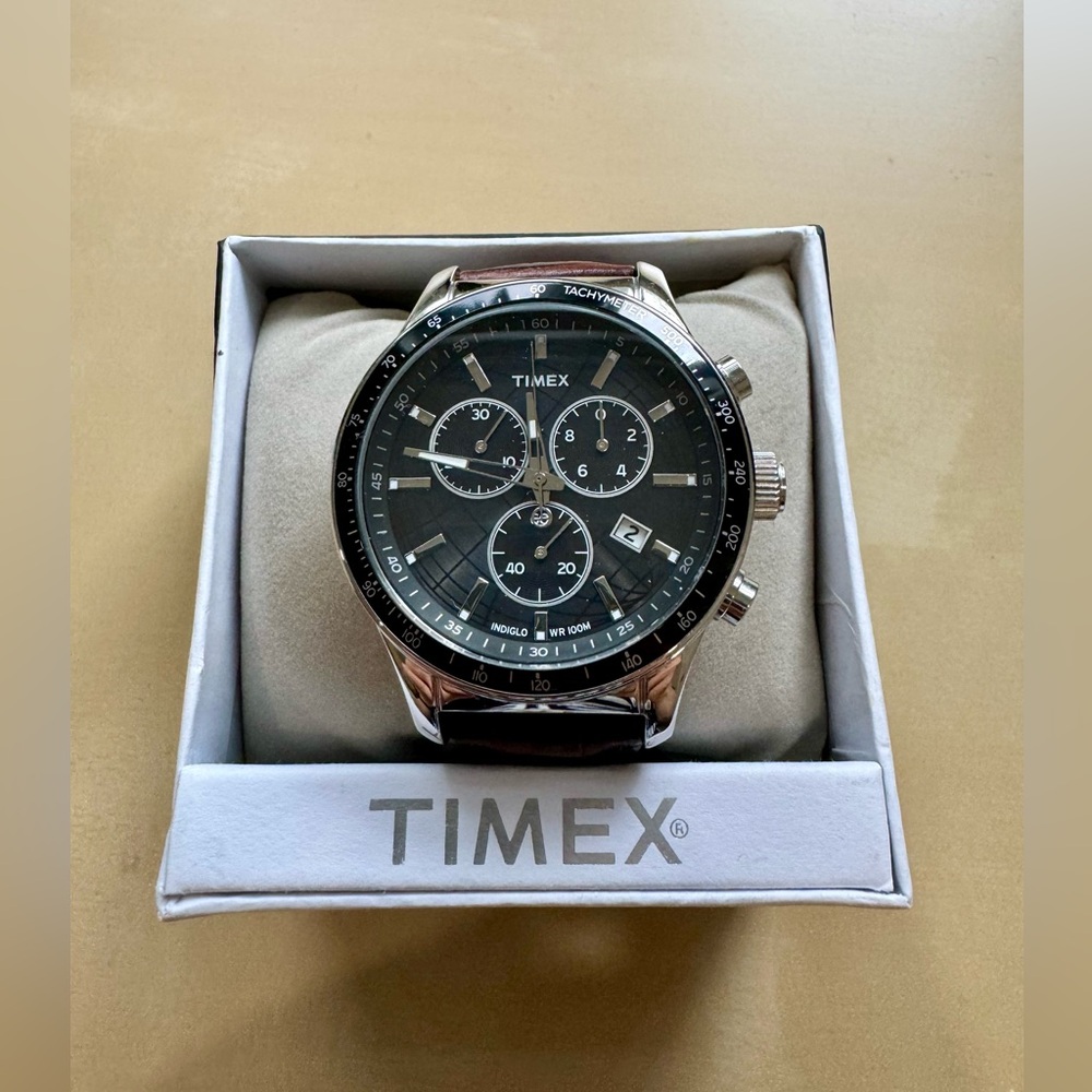 Timex Silver and Black Men's Chronograph Watch